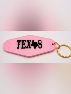 Handmade UV Resin Sealed Pink and Black Texas Vintage Style Motel Keychain